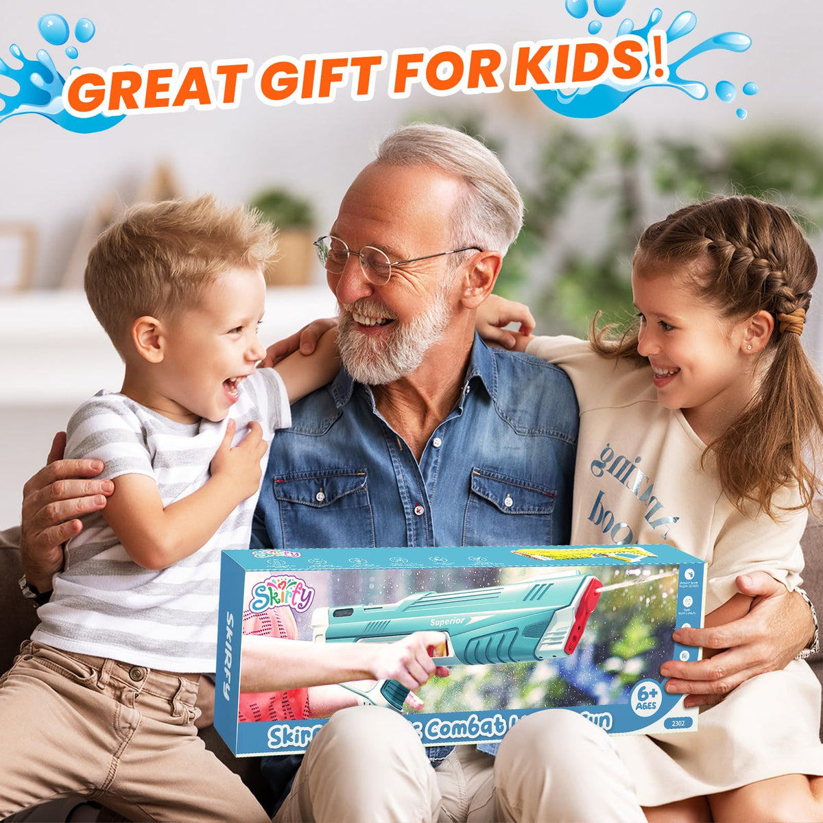 Skirfy water gun soft-blast feature enabling safe, enjoyable battles