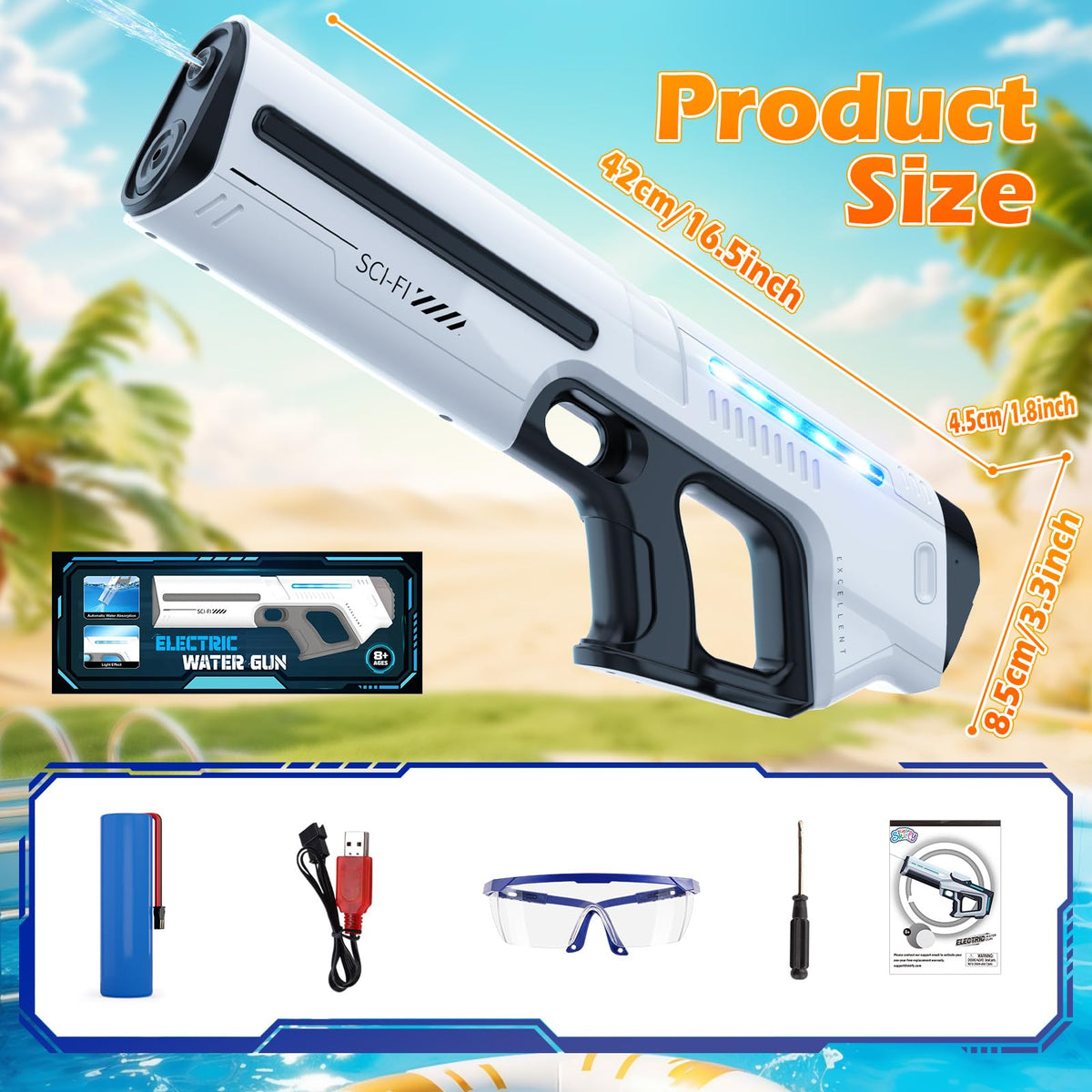 Skirfy electric water gun with warranty and 24/7 support.