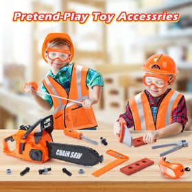 Skirtoy helmet and goggles set keeps little lumberjacks safe during role play