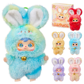 SKOGSKUNST Samuel Magic Bunny plush pendant displayed on a shelf for playful home decor.