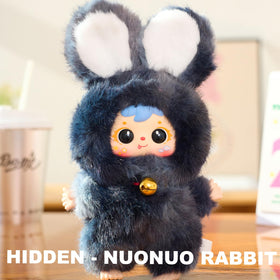 SKOGSKUNST Samuel Magic Bunny with detachable face plates for customizable expressions.