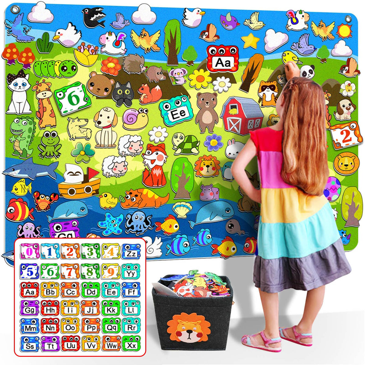 SKOLESK 204Pcs Animals Felt Busy Board with colorful figures for imaginative storytelling