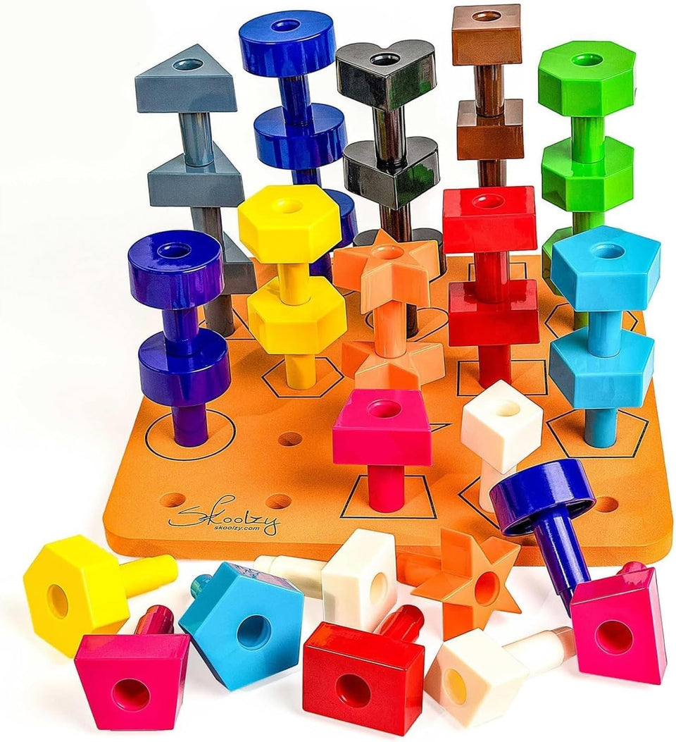 Skoolzy peg-board set with 38 pieces for color recognition and fine motor play