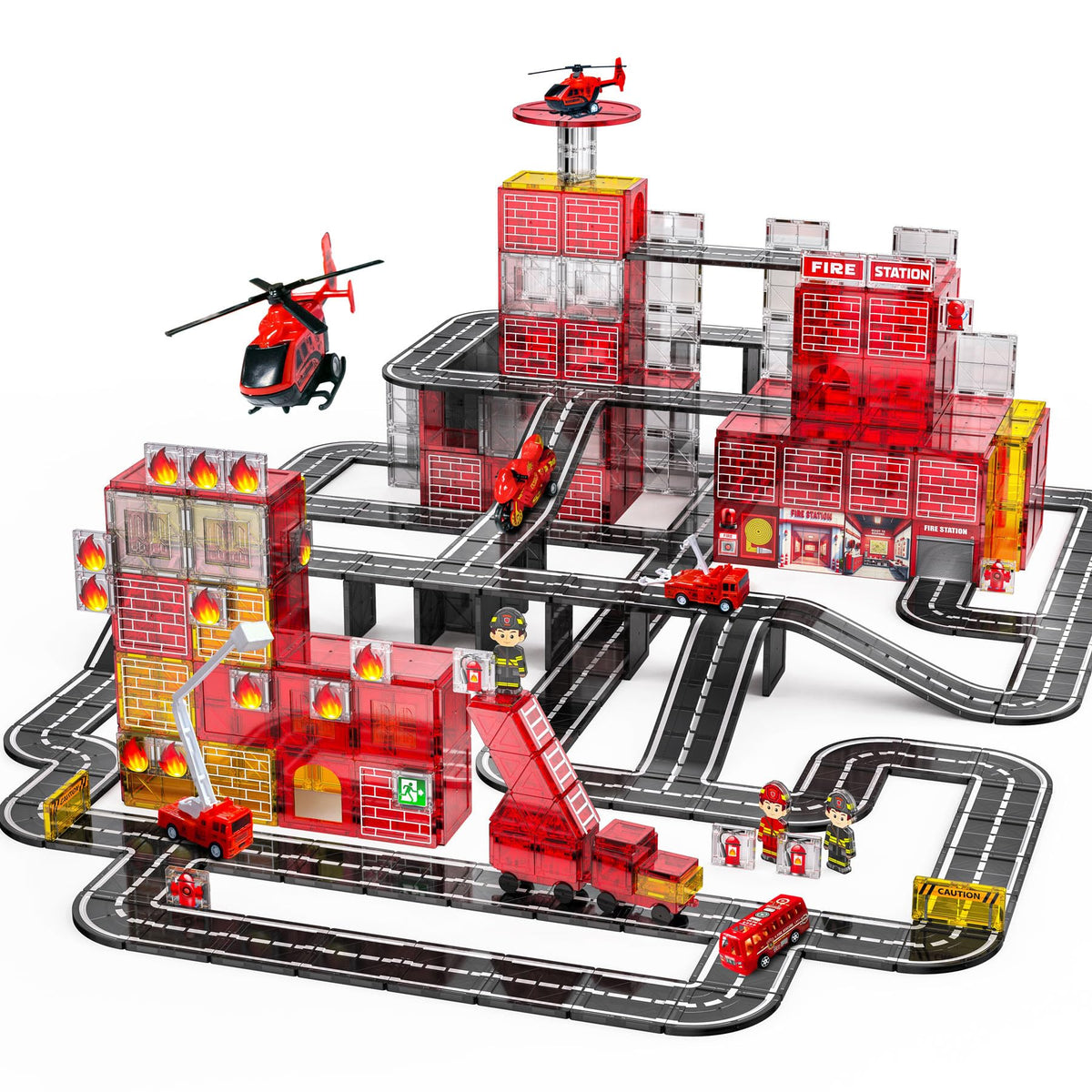 SKTMYY 141PCS Fire Rescue Tiles assemble a towering fire station for imaginative play