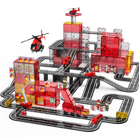 SKTMYY 141PCS Fire Rescue Tiles assemble a towering fire station for imaginative play
