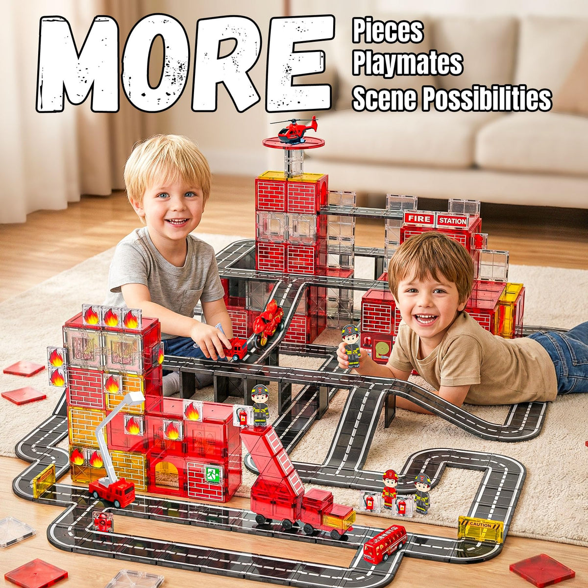 SKTMYY fire rescue tiles show aerial ladder truck in action, sparking storytelling