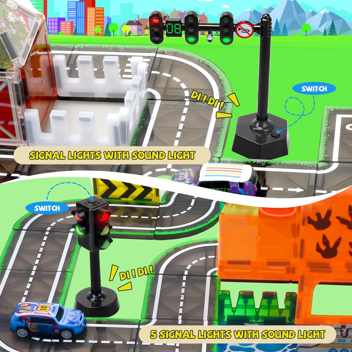 SKTMYY pullback car on magnetic road tiles