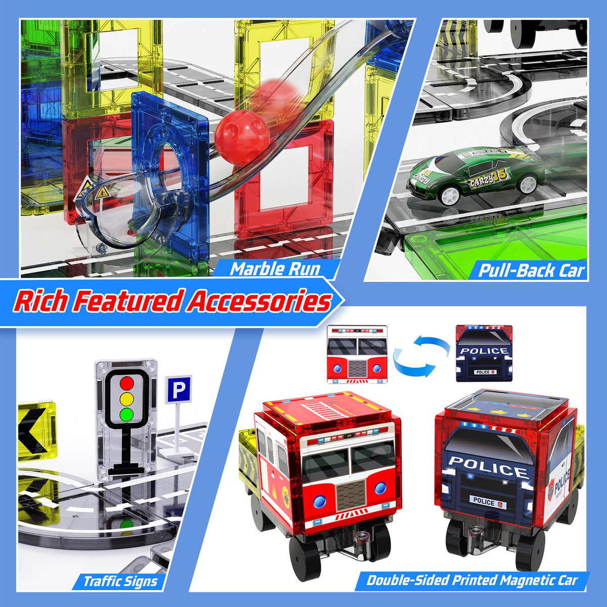 SKTMYY dual-printed tiles for quick setup of police and fire truck scenes