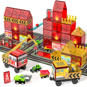 SKTMYY magnetic tiles fire truck station for kids boosts imaginative play and fine motor skills