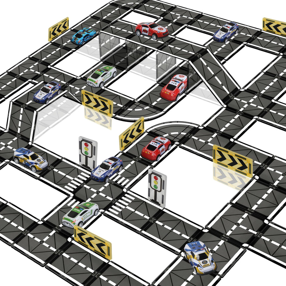 SKTMYY magnetic tiles road set pack showing open-ended road layout for imaginative play