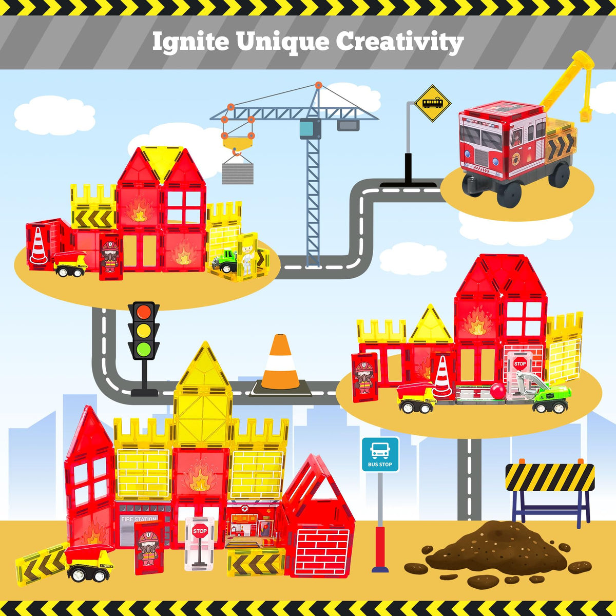 SKTMYY magnetic tiles road-tiles invite open-ended city-building sessions