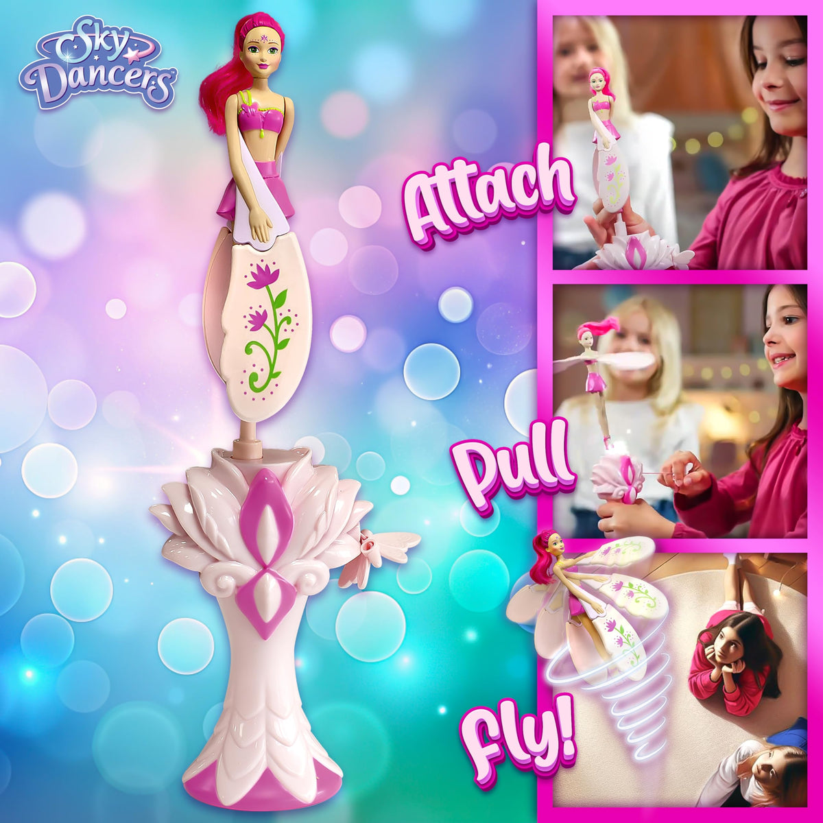 Sky Dancers Fuchsia Fantasy twirl during indoor dance routine
