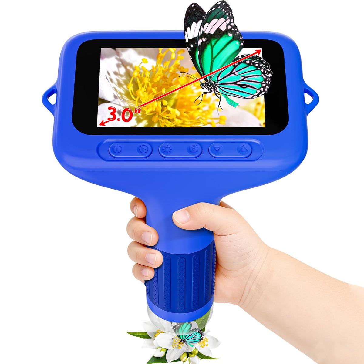 SKYBASIC digital microscope on a 3-inch screen shows tiny details clearly for kids