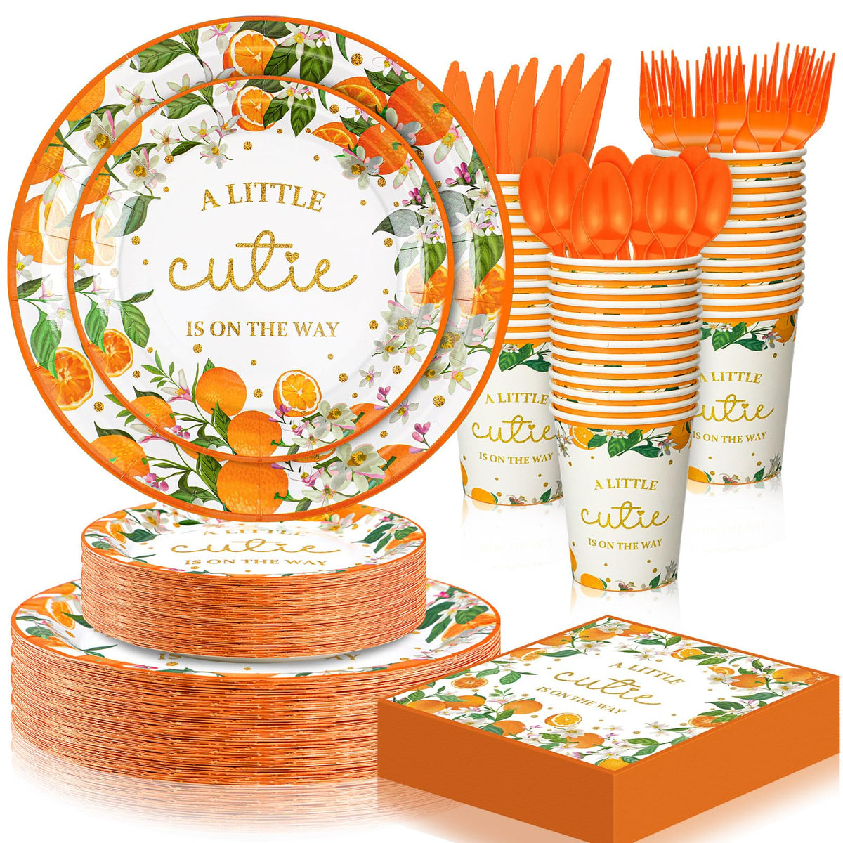 Skybooly orange 9-inch plates for stylish baby shower table styling and easy serving