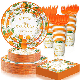 Skybooly orange 9-inch plates for stylish baby shower table styling and easy serving