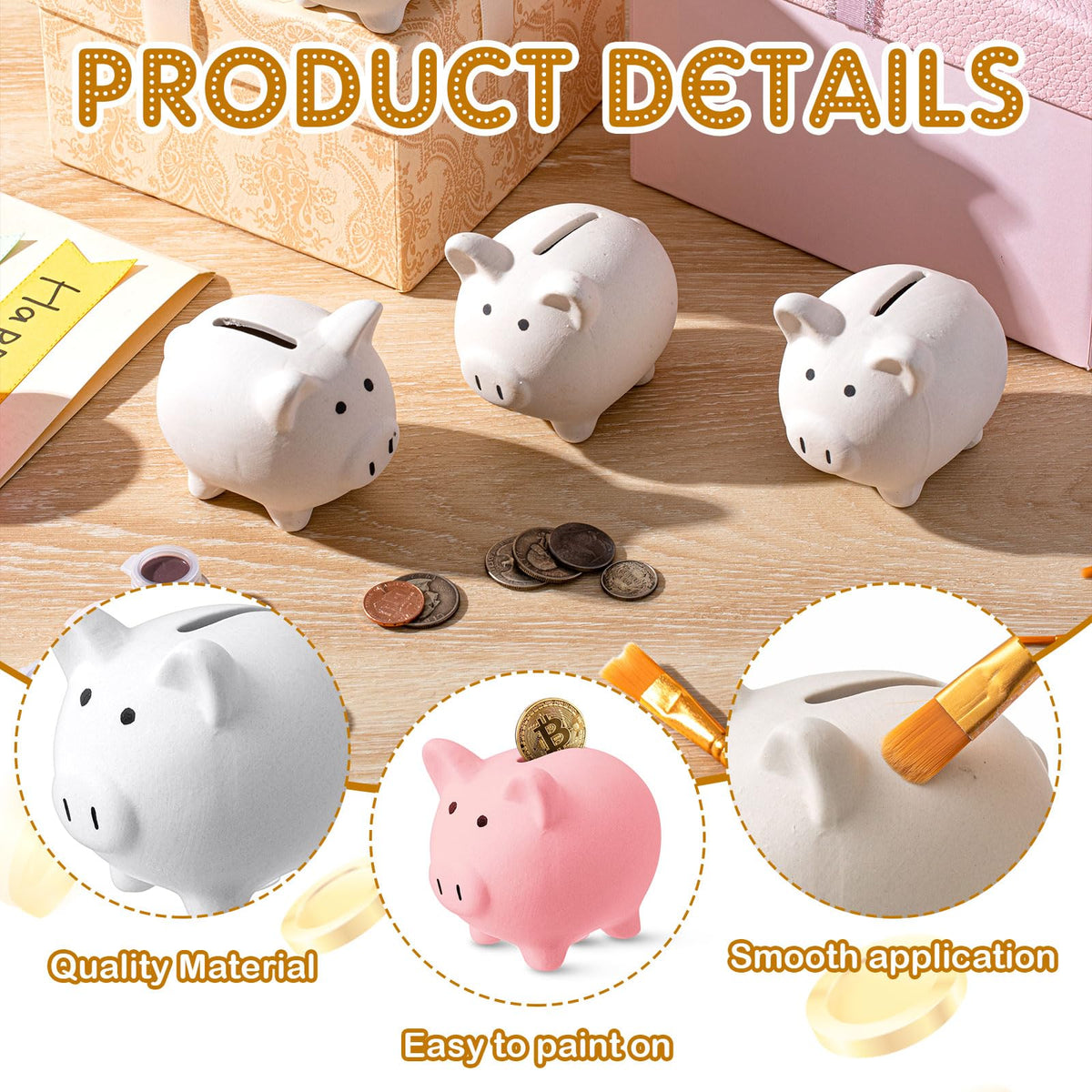 Skybooly piggy bank with brushes for kids' art on coins.