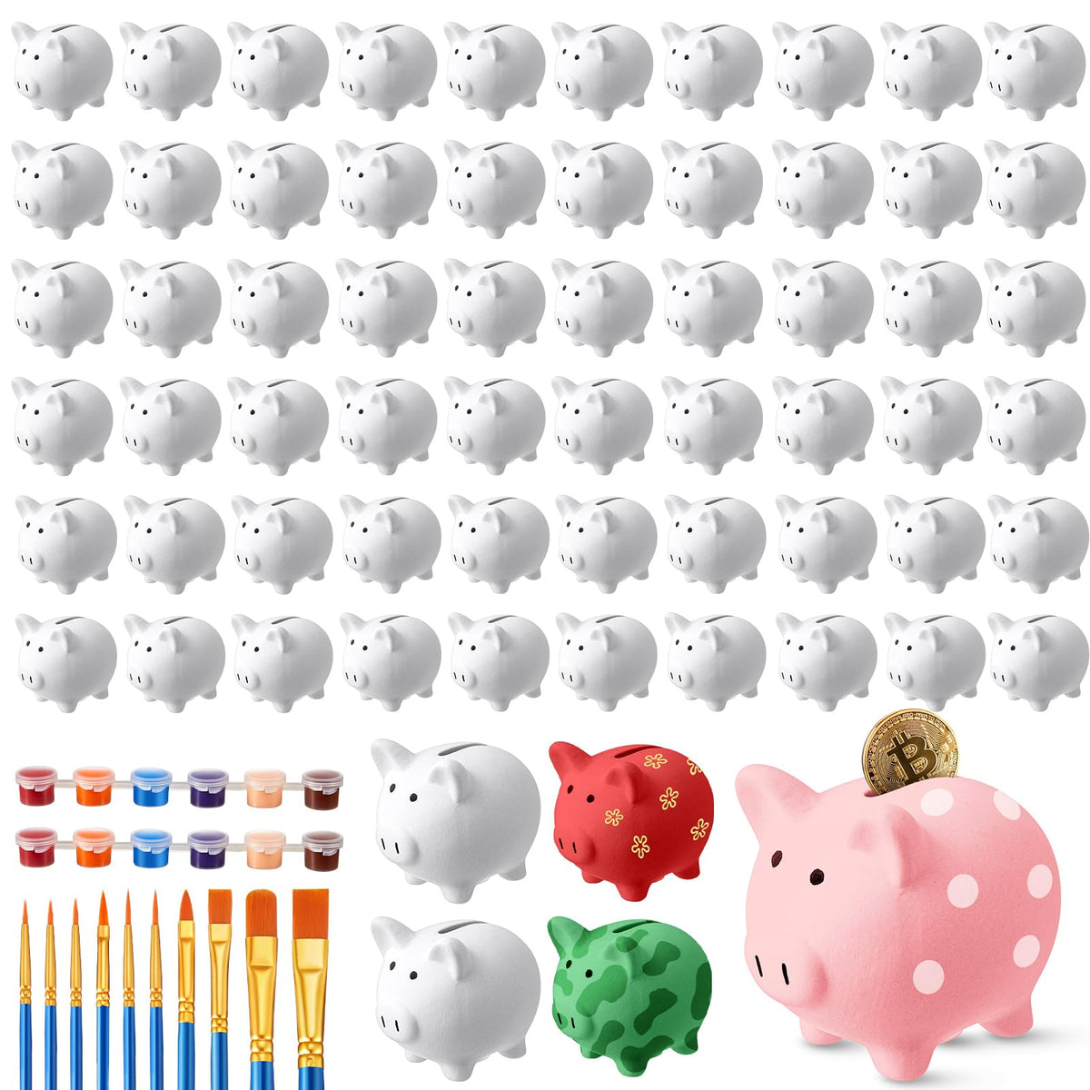 Skybooly piggy bank white front view for decorating and saving
