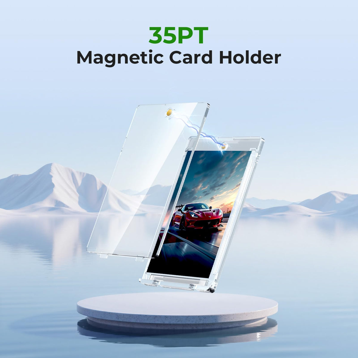 Skyhill 52ct magnetic card holders collection display emphasizes crystal-clear visibility.