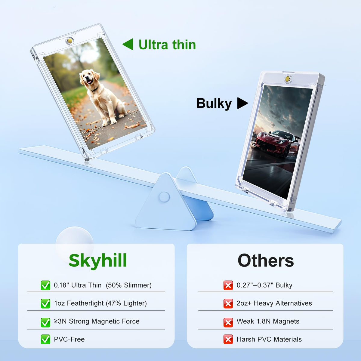 Skyhill 52ct magnetic card holders UV protection seal close-up protects colors.