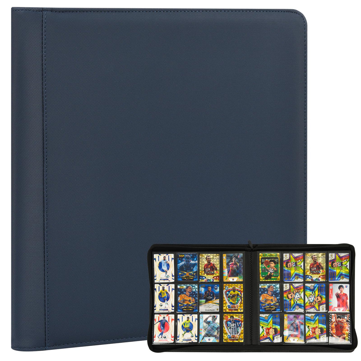 SKYHJK trading card binder with blue cover showing 480-pocket capacity for MTG and NFL cards