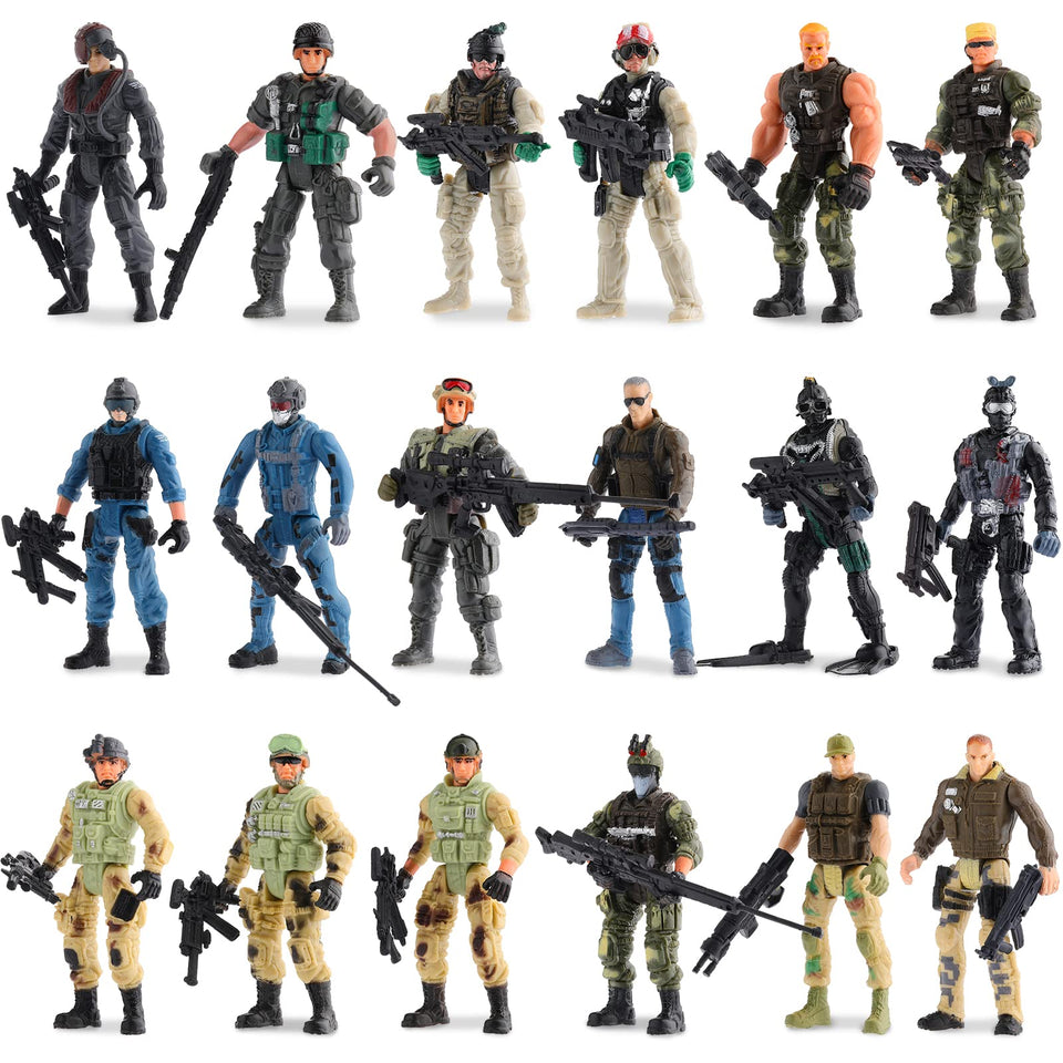 Skylety 18-pcs special forces army men in movable poses for imaginative play.