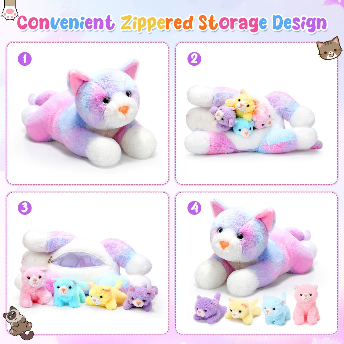 Skylety four baby kittens plush in varied shapes for collection