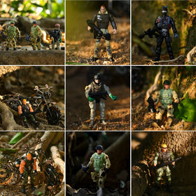 Skylety 4-inch soldiers with realistic details for display.