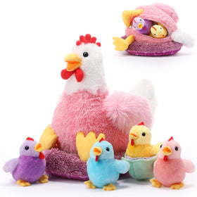 Skylety 6-piece chicken plush set with baby chicks inside encouraging imaginative play