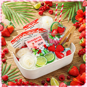 Skylety acrylic leaves and pom-poms add color and texture for sorting pretend drinks.