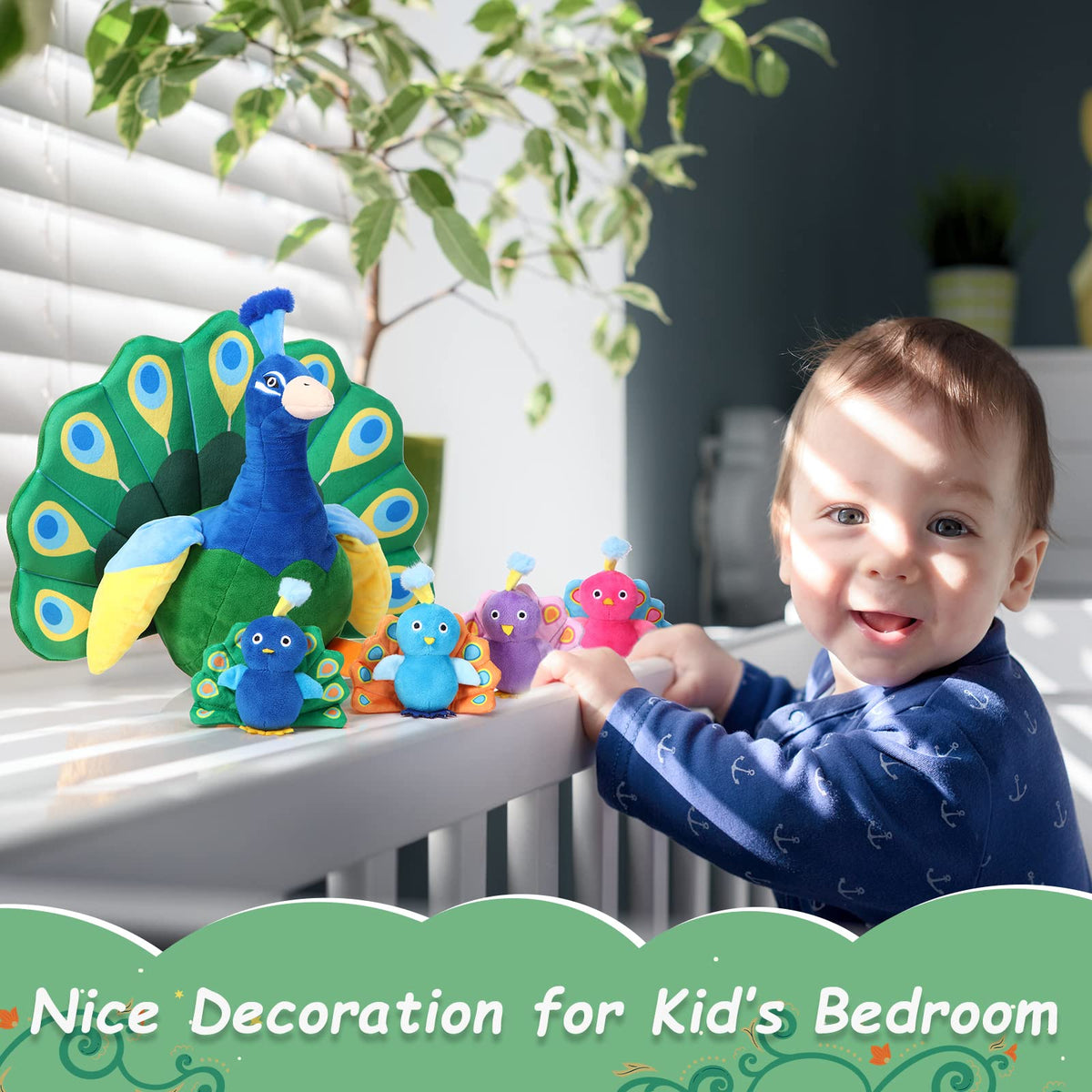 Skylety set includes large plush and four baby peacocks for imaginative play
