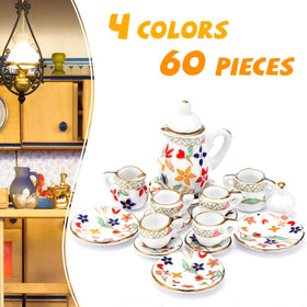 Skylety Blooming Porcelain tea cups and dishes for realistic dollhouse tea service