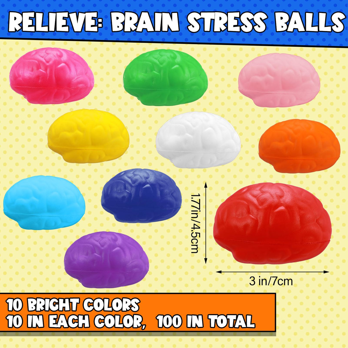 Skylety brain stress ball Halloween prop with playful colors
