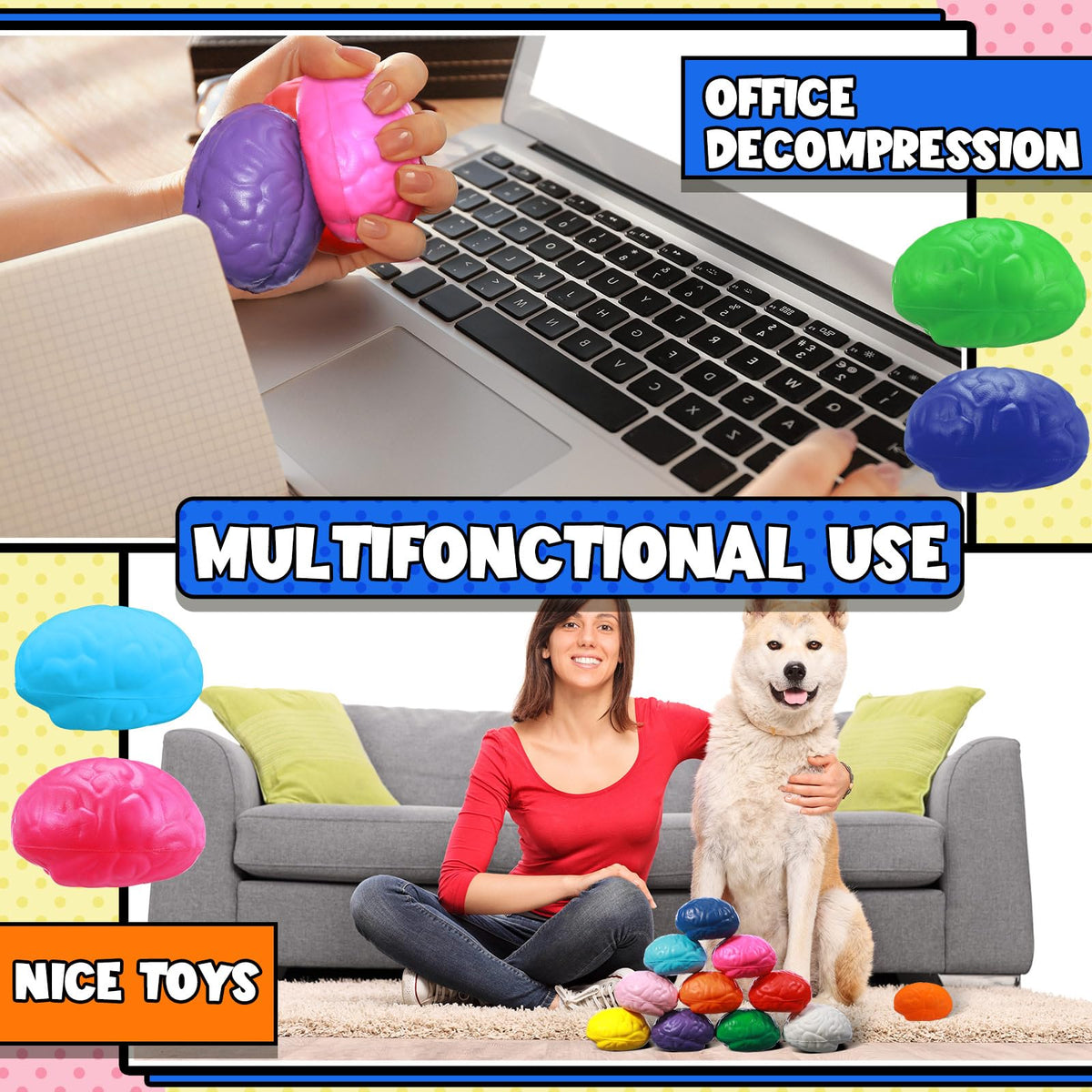 Skylety brain stress ball compact size fits palms comfortably