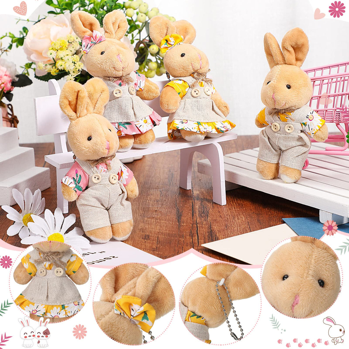 Skylety male bunny in burlap romper offers cute display