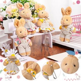 Skylety male bunny in burlap romper offers cute display