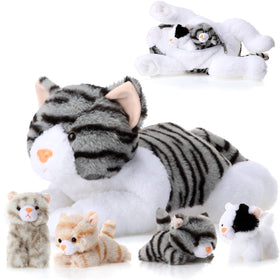 Skylety cat mom plush with gray belly pocket, a cuddly desk centerpiece.