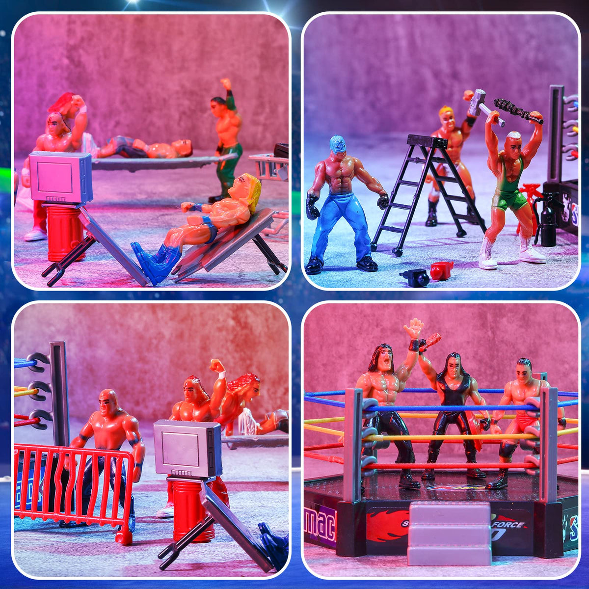 Skylety detailed wrestler figures with muscular sculpt and bold outfits