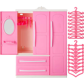 Skylety doll wardrobe with open front for easy access to organized clothes