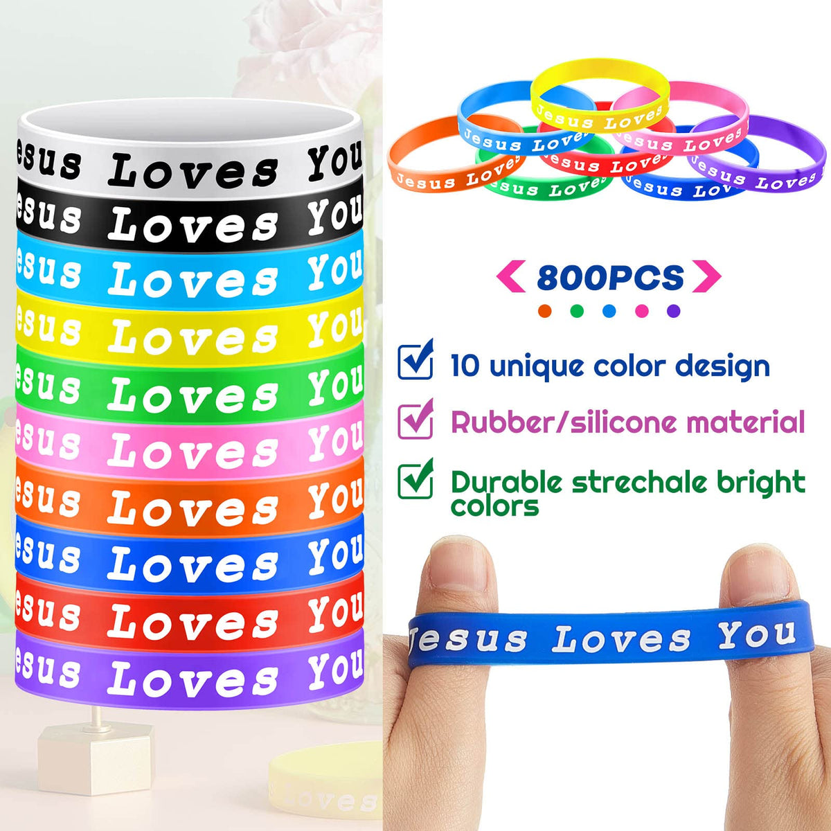 Skylety Jesus Loves You wristbands feature the slogan for faith
