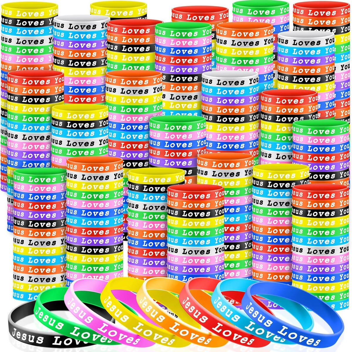 Skylety Jesus Loves You wristbands in a colorful set for everyday wear and sharing