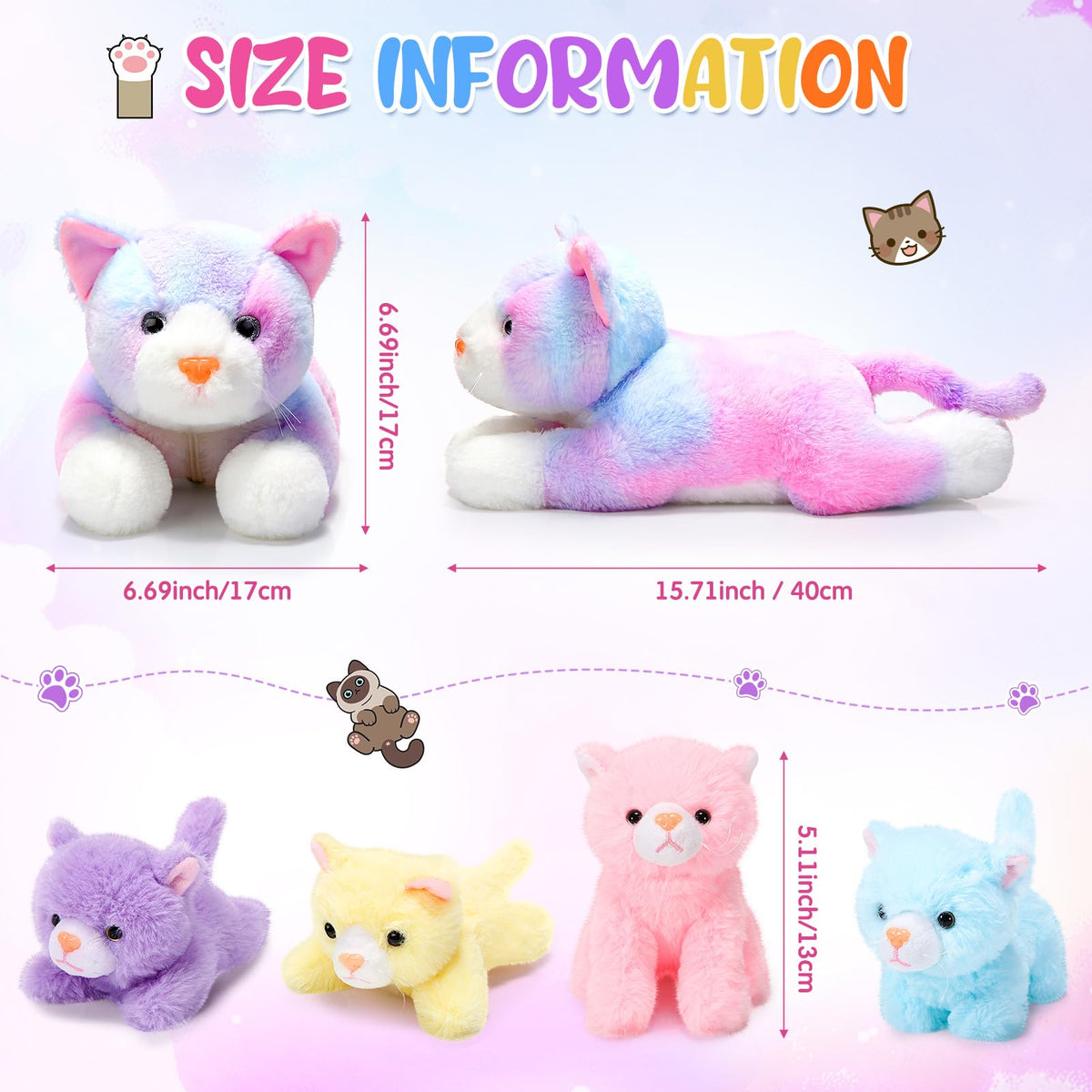 Skylety large mom cat plush, 40 cm, for warm desk décor