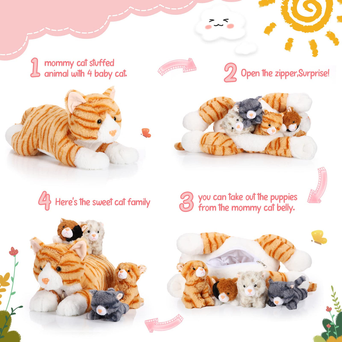 Skylety large orange-striped cat 40 cm tall as a cuddly room focal point