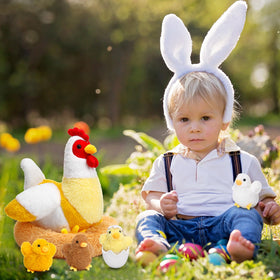 Skylety laying hen doll with chicks for imaginative farm play