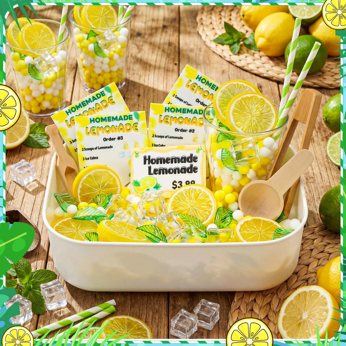 Skylety ice cubes and lemon slices add realistic detail for visual and tactile engagement.