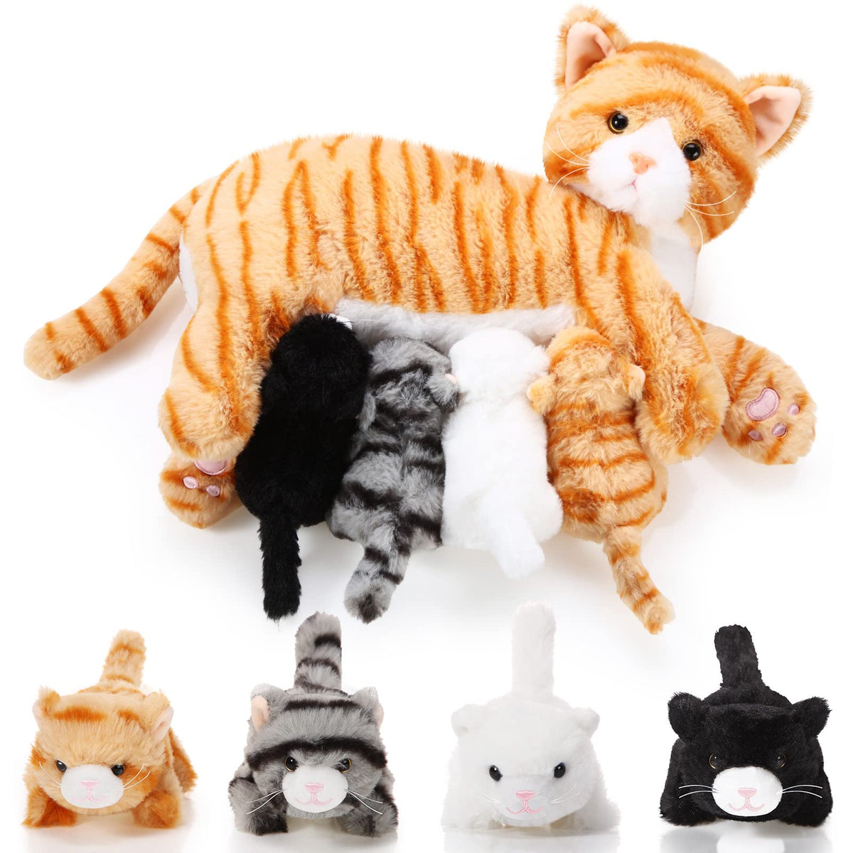 Skylety mommy cat stuffed toy, 16-inch cuddle buddy for imaginative play