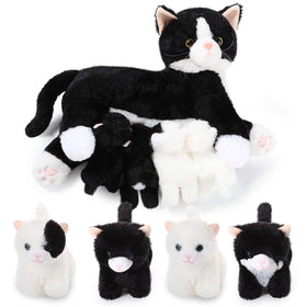 Skylety mommy cat with four kittens plush set for cuddly playtime.
