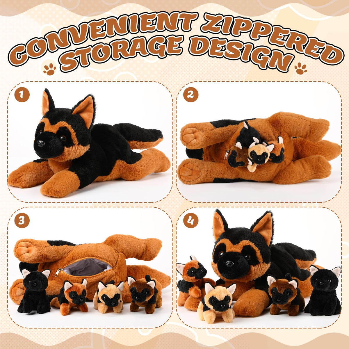 Skylety mother belly zipper design stores four puppies for travel and organization