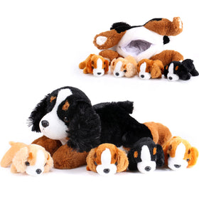 Skylety Mountain Dog mommy with puppies plush, soft cuddle partner for sleep and play