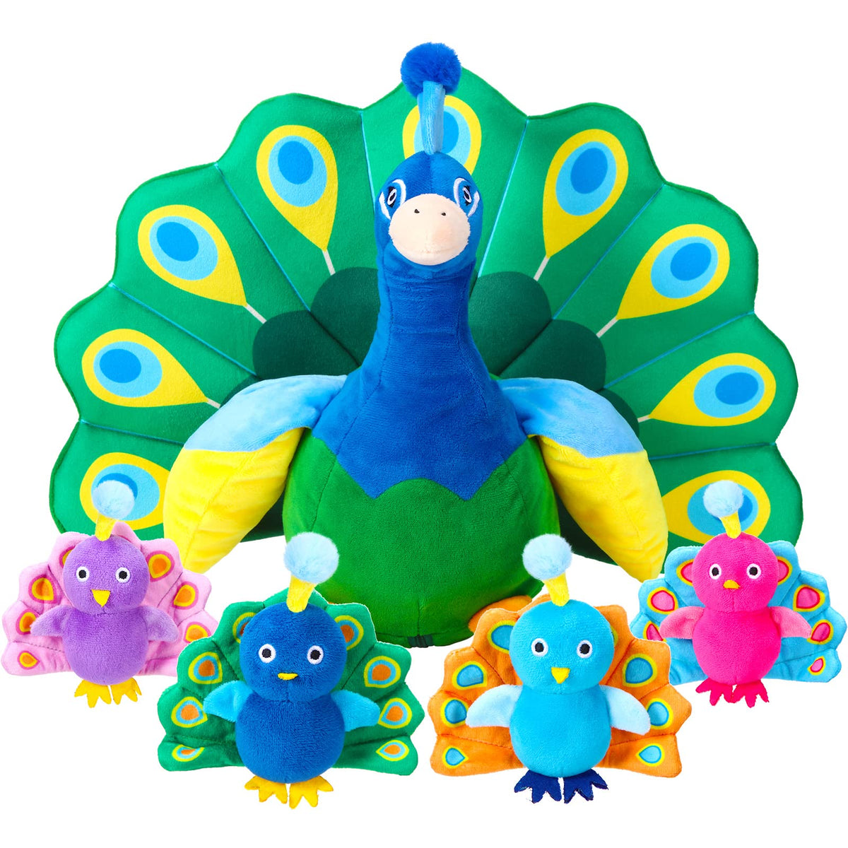 Skylety nursery decor peacock plush in cozy setting