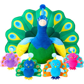 Skylety nursery decor peacock plush in cozy setting